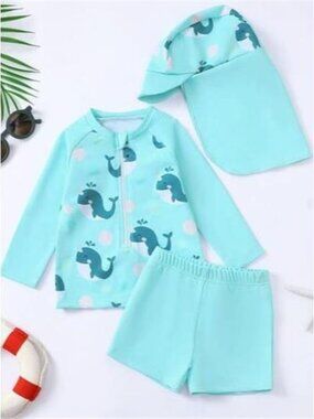 Children's Whale Print Long Sleeve Swimwear Set